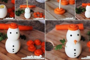 boneco de neve feito com ovos e cenoura